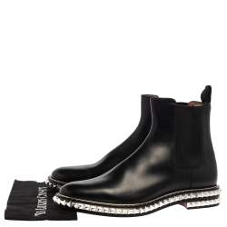 Pre Owned Christian Louboutin Black Leather River Studded Chelsea Ankle Boots Size 44