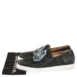 Pre Owned Christian Louboutin Grey Suede Embellished 'Ecuboat' Slip on Sneakers Size 45.5