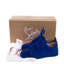 Pre Owned Christian Louboutin Blue Suede Louis Junior Spikes Orlato Sneakers Size 40