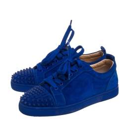 Pre Owned Christian Louboutin Blue Suede Louis Junior Spikes Orlato Sneakers Size 40