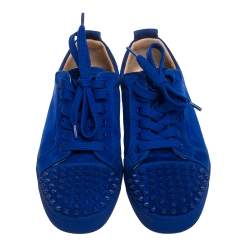Pre Owned Christian Louboutin Blue Suede Louis Junior Spikes Orlato Sneakers Size 40