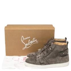 Pre Owned Christian Louboutin Grey Suede Nono Strap Reglisse High Top Sneakers Size 44