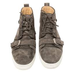 Pre Owned Christian Louboutin Grey Suede Nono Strap Reglisse High Top Sneakers Size 44