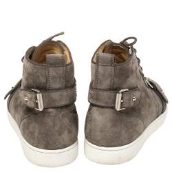 Pre Owned Christian Louboutin Grey Suede Nono Strap Reglisse High Top Sneakers Size 44