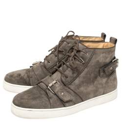 Pre Owned Christian Louboutin Grey Suede Nono Strap Reglisse High Top Sneakers Size 44