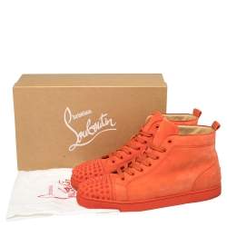 Pre Owned Christian Louboutin Orange Suede Lou Spikes High Top Sneakers Size 46