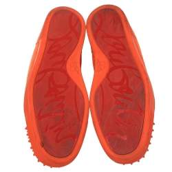 Pre Owned Christian Louboutin Orange Suede Lou Spikes High Top Sneakers Size 46