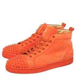 Pre Owned Christian Louboutin Orange Suede Lou Spikes High Top Sneakers Size 46