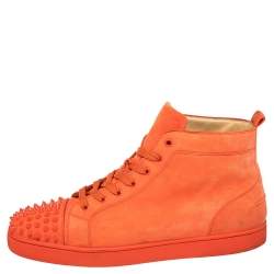 Pre Owned Christian Louboutin Orange Suede Lou Spikes High Top Sneakers Size 46