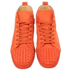 Pre Owned Christian Louboutin Orange Suede Lou Spikes High Top Sneakers Size 46