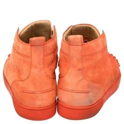 Pre Owned Christian Louboutin Orange Suede Lou Spikes High Top Sneakers Size 46