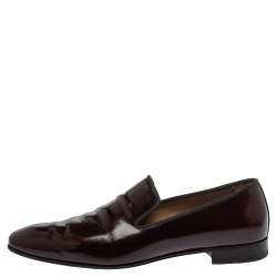 Pre Owned Christian Louboutin Burgundy Leather Dandelion Smoking Slippers Size 41.5