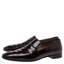 Pre Owned Christian Louboutin Burgundy Leather Dandelion Smoking Slippers Size 41.5