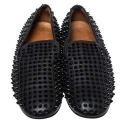 Christian Louboutin Black Leather Rollerboy Spiked Loafers Size 43.5