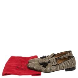 Pre Owned حذاء لوفرز كريستيان لوبوتان شراشيب داندليون كانفاس لونين مقاس 44