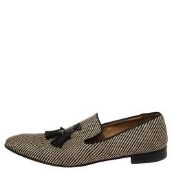 Pre Owned حذاء لوفرز كريستيان لوبوتان شراشيب داندليون كانفاس لونين مقاس 44