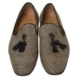 Pre Owned حذاء لوفرز كريستيان لوبوتان شراشيب داندليون كانفاس لونين مقاس 44