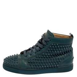 Pre Owned Christian Louboutin Teal Green Leather Louis Spike High Top Sneakers Size 41