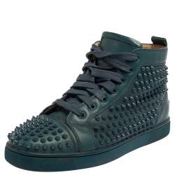 Pre Owned Christian Louboutin Teal Green Leather Louis Spike High Top Sneakers Size 41