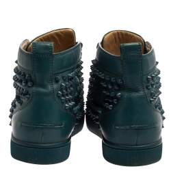 Pre Owned Christian Louboutin Teal Green Leather Louis Spike High Top Sneakers Size 41