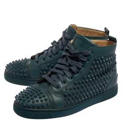 Pre Owned Christian Louboutin Teal Green Leather Louis Spike High Top Sneakers Size 41