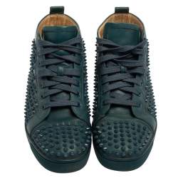 Pre Owned Christian Louboutin Teal Green Leather Louis Spike High Top Sneakers Size 41