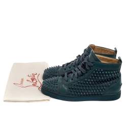 Pre Owned Christian Louboutin Teal Green Leather Louis Spike High Top Sneakers Size 41