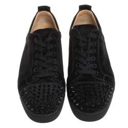 Pre Owned Christian Louboutin Black Suede Louis Junior Spikes Low Top Sneakers Size 43