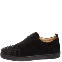 Pre Owned Christian Louboutin Black Suede Louis Junior Spikes Low Top Sneakers Size 43
