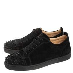 Pre Owned Christian Louboutin Black Suede Louis Junior Spikes Low Top Sneakers Size 43