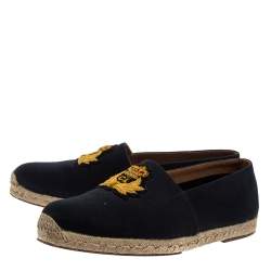 Pre Owned Christian Louboutin Dark Blue Canvas Gala Embroidered Espadrille Slip On Loafers Size 43