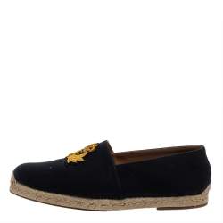 Pre Owned Christian Louboutin Dark Blue Canvas Gala Embroidered Espadrille Slip On Loafers Size 43