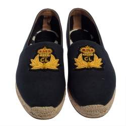 Pre Owned Christian Louboutin Dark Blue Canvas Gala Embroidered Espadrille Slip On Loafers Size 43
