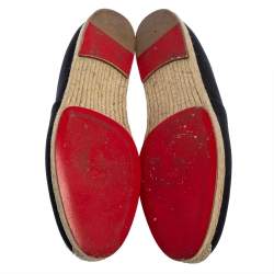 Pre Owned Christian Louboutin Dark Blue Canvas Gala Embroidered Espadrille Slip On Loafers Size 43