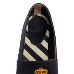 Pre Owned Christian Louboutin Dark Blue Canvas Gala Embroidered Espadrille Slip On Loafers Size 43