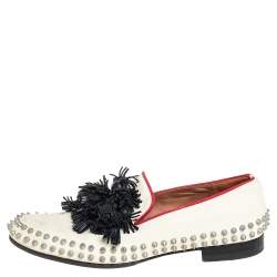 Pre Owned Christian Louboutin Cream Leather Tassel Loafers Size 41