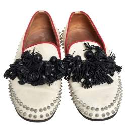 Pre Owned Christian Louboutin Cream Leather Tassel Loafers Size 41