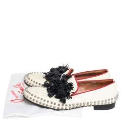 Pre Owned Christian Louboutin Cream Leather Tassel Loafers Size 41