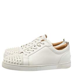 Pre Owned Christian Louboutin White Leather Spikes Sneakers Size 45