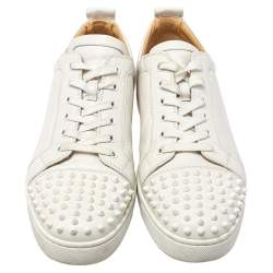 Pre Owned Christian Louboutin White Leather Spikes Sneakers Size 45