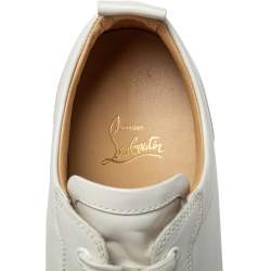 Pre Owned Christian Louboutin White Leather Spikes Sneakers Size 45