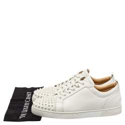 Pre Owned Christian Louboutin White Leather Spikes Sneakers Size 45