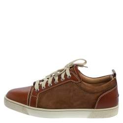 Pre Owned Christian Louboutin Brown Leather And Suede Louis Junior Low Top Sneakers Size 43