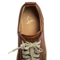 Pre Owned Christian Louboutin Brown Leather And Suede Louis Junior Low Top Sneakers Size 43