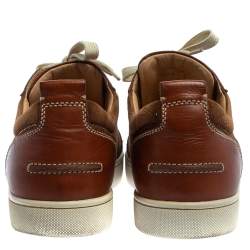 Pre Owned Christian Louboutin Brown Leather And Suede Louis Junior Low Top Sneakers Size 43