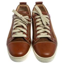 Pre Owned Christian Louboutin Brown Leather And Suede Louis Junior Low Top Sneakers Size 43