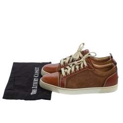 Pre Owned Christian Louboutin Brown Leather And Suede Louis Junior Low Top Sneakers Size 43