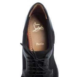 Christian Louboutin Black Fabric And Leather Luis Spikes Cap Toe Derby Size 42