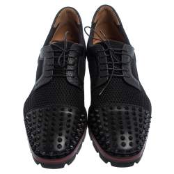 Christian Louboutin Black Fabric And Leather Luis Spikes Cap Toe Derby Size 42