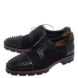 Christian Louboutin Black Fabric And Leather Luis Spikes Cap Toe Derby Size 42